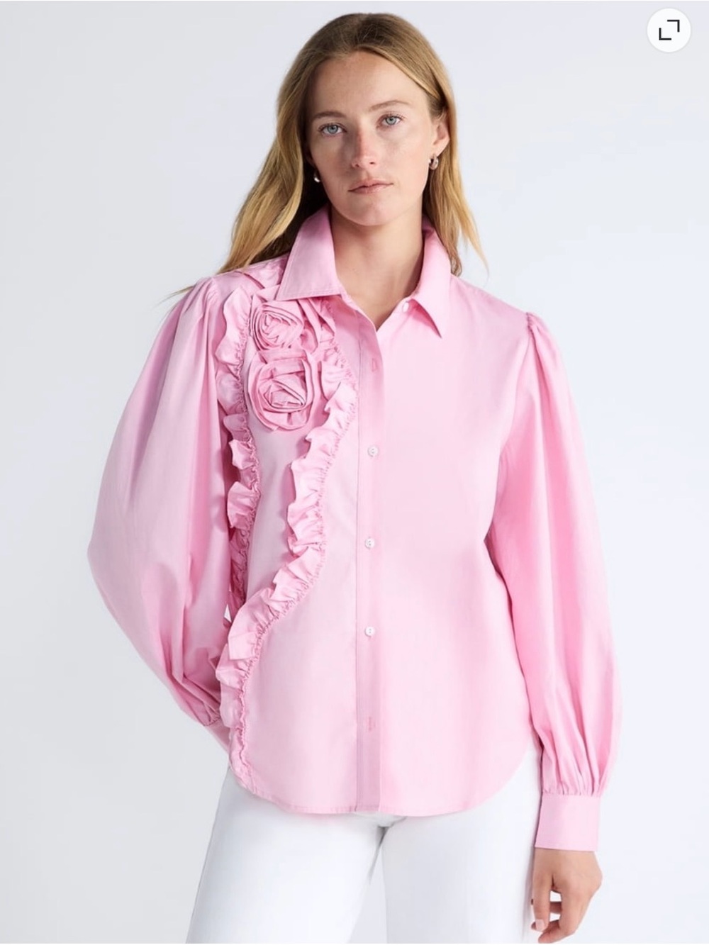 Pink Ruffle Button-Up Blouse